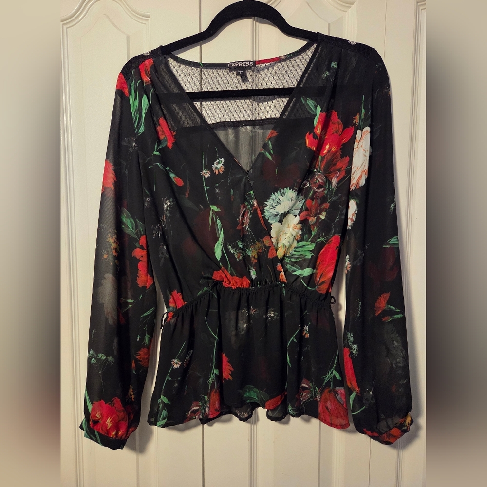 Express Floral Surpluce Peplum Blouse
